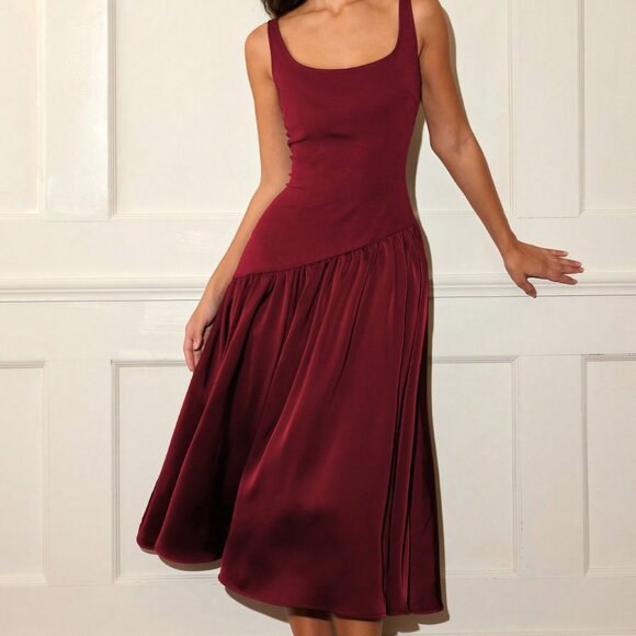 Burgundy Elegant Women's Sleeveless Dress - Picture 5 of 5